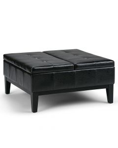 Simpli Home - Dover Square Polyurethane Faux Leather Bench Ottoman With Inner Storage - Midnight Black
