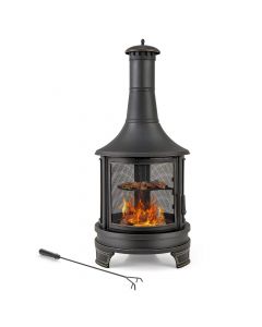 Costway 30 Inch Outdoor Fire Pit Chiminea 2 in 1 Wood Burning Metal Fireplace  with Grill - Black