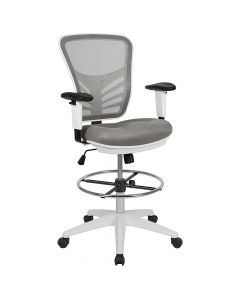 Alamont Home - Tyler Contemporary Mesh Drafting Stool - Light Gray Mesh/White Frame