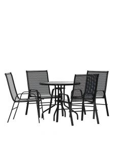 Flash Furniture - Brazos Outdoor Round Contemporary  5 Piece Patio Set - Black