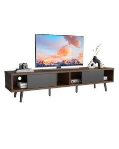 Bestier 70" TV stand Mid-Century Modern Entertainment Center with Sliding Doors Designed for 80-Inch TVs for Living Room - Brown