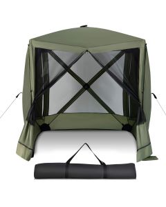 Costway 6.7 FT x 6.7 FT 4-Panel Pop up Camping Gazebo Quick-Set with 2 Sunshade Cloths Green - Green